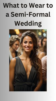 Female guest at a semi-formal wedding. she is wearing a simply v-neck dress in charcoal Formal Men Outfit Wedding, Semi Formal Dresses For Wedding, Rooftop Event, Semi Formal Wedding Attire, Male Wedding Guest Outfit, Formal Wedding Guest Attire, Formal Attire For Men, Formal Wedding Attire, Semi Formal Attire