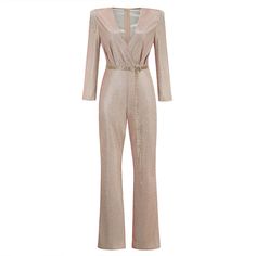 Color classification: Pink, Size: L Glamorous Pink V-neck Jumpsuits And Rompers, Elegant Pink Jumpsuit For Party, Formal Long Sleeve Jumpsuits And Rompers For Party Season, Spring Long Sleeve Jumpsuits And Rompers For Night Out, Glamorous Long Sleeve Pantsuit For Evening, Evening Long Sleeve Jumpsuits And Rompers For Spring, Spring Evening Long Sleeve Jumpsuits And Rompers, Fall Party Jumpsuit Romper Overall, Pink Long Sleeve Pantsuit For Evening