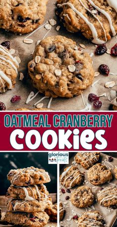 oatmeal cranberry cookies with white chocolate drizzle on top