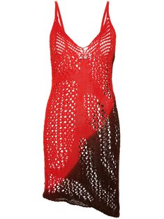 red/brown cotton knitted construction open knit semi-sheer construction colour-block design V-neck sleeveless asymmetric hem Dvf Diane Von Furstenberg, Mohair Knit, Designer Knitwear, Red And Brown, The Attico, Knitted Dress, Knitwear Design, Red Top, Open Knit