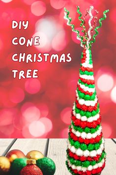 Glitter pom pom tabletop Cone Christmas tree Diy Cone Christmas Tree, Glamping Christmas, Diy Cone, Christmas Entry, White Christmas Wreath, Farmhouse Ornaments, Christmas Tabletop Decor, Cone Christmas Trees