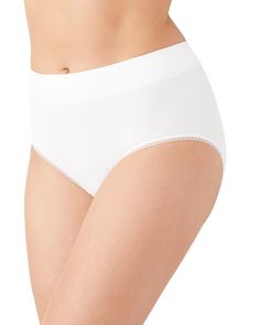 This full brief is perfect for every day wear! Its lightweight, 4 way stretch fabric and no pinch waistband make it super comfortable while the flat leg elastic gives a pretty look. Plus, it's cotton-rich gusset adds extra comfort - what more could you ask for? Get ready to reach for this full brief every day! These plus-size briefs are a go-to everyday staple. Wacoal Feeling Flexible Brief | White | Intimates | Materials & Care Instructions: ['85% Nylon, 15% Spandex', 'Hand wash', 'Imported'] Cotton Bottoms With Moderate Coverage For Everyday, Everyday Solid Bottoms With Moderate Coverage, Seamless Brief Bottoms For Everyday, Everyday Seamless Brief Bottoms, Supportive Seamless Cotton Bottoms, Supportive Full Coverage White Bottoms, Cotton Briefs With Wide Waistband, Supportive No-show Bottoms With Moderate Coverage, Supportive Seamless Bottoms For Daywear