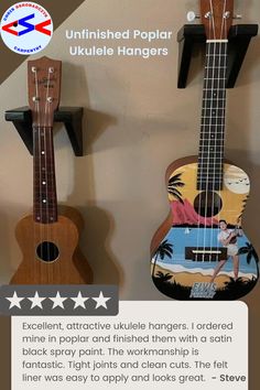 two ukulele hangers are hanging on the wall next to each other,