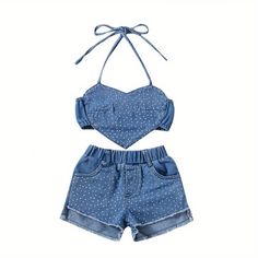 Faster shipping. Better service Ripped Jeans Shorts, Denim Halter Top, Denim On Denim Looks, Looks Jeans, Toddler Girl Summer, Ripped Jean Shorts, Toddler Girl Outfit, Summer Outfits Kids