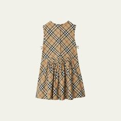 Burberry "Hetti" signature check pleated dress with side ties Round neckline; back button closure Sleeveless Pintuck front bodice A-line silhouette Cotton/elastane Machine wash Imported Sleeveless Fitted Plaid Dress For Daywear, Fitted Sleeveless Plaid Dress For Daywear, Sleeveless Plaid Dress For Daywear, Pin Tucks, Pleated Dress, Round Neckline, Bodice, Burberry, Sleeveless Dress