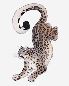 a drawing of a leopard with its tail in the air