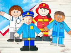 children's paper cut out of the characters of fireman sam and his friends