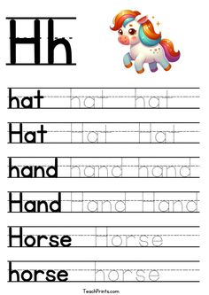 the letter h worksheet for children with an image of a horse on it