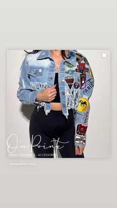 Bringing you the fiyaaaahhh lol. This jacket is #ONPOINTE‼️ Super cute cropped jacket with varsity patches Varsity Patches, Say Less, Point Shoes, Denim Color, Cropped Denim Jacket, Baddie Outfits Casual, Cropped Jacket, Outfits Casual, Colored Denim