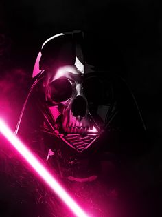 darth vader in the dark with red lights on his face and a light saber