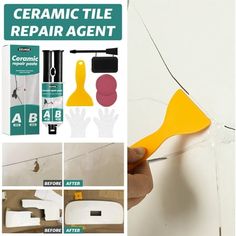 Tile Repair Glue Set Crack Repair Agent Ceramic Adhesive 25ml product description The newly upgraded gypsum board repair kit is made of synthetic resin and carbonate cover. It does contain and is green. It can be used safely by children, adults and the elderly. Whether indoor or outdoor, wall repair agent can easily and instantly repair damaged surfaces. Suitable for all kinds of home. It has strong breakage resistance, no streaks and water resistance. Compared with other pastes, the wall is smo Cracked Tile Repair, Tile Repair, Bathtub Tile, Marble Tile Floor, Metal Tile, Household Tools, Adhesive Tiles, Paint Supplies, Adhesive Glue