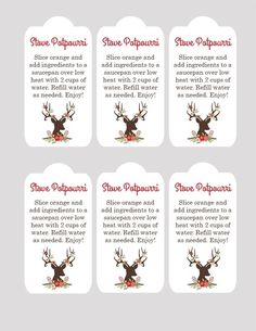 four tags with different types of deers on them