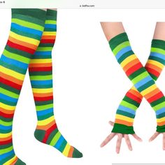 Over The Knee Socks With Matching Arm Warmers New In Package 2nd Pic Is Actual Color Fun Multicolor Stretch Socks, Over The Knee Socks, Knee Socks, Over The Knee, Red Yellow, Hosiery, Arm Warmers, Lady In Red, Socks