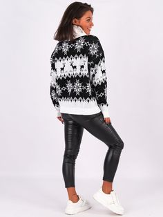 polyester Pull On closure Material:The Funny Christmas sweaters are made of cotton,polyester,soft,warm and cozy,comfortable to wear,you will not feel cold in the Winter. Unique Design:Featuring eye-catching snowflake pattern, this sweater brings a perfect Christmas vibe.This ugly Christmas sweater features with turtleneck long sleeve, ribbed cuffs, neckline and hem.Classic crew neck and fitting silhouette makes this sweater comfy to wear, and its clever color scheme makes it easy to pair with ot Casual Christmas Sweater For Cold Weather, Black Holiday Sweater For Winter, Christmas Knitted Long Sleeve Cardigan, Knitted Long Sleeve Christmas Cardigan, Cozy Christmas Holiday Sweater, Casual Christmas Crew Neck Cardigan, Christmas Long Sleeve Knit Cardigan, Black Festive Winter Outerwear, Black Winter Festive Outerwear