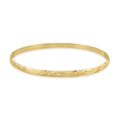 72690 - 14K Yellow Gold - 4mm Hawaiian Heirloom Plumeria Scroll-Around Bracelet Etched Yellow Gold Bangle For Anniversary, Etched 14k Yellow Gold Bracelets, Etched Yellow Gold Bracelet For Anniversary, Heirloom Style Hallmarked Gold Bangle Bracelet, Gold Round Bracelet With Engraving Option, Gold Round Bracelets With Engraving Option, Yellow Gold Etched Bracelets, 14k Yellow Gold Etched Bracelets, 14k Gold Bracelet With Intricate Design