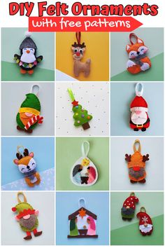 twelve felt ornaments with free patterns