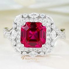 Rings Ruby Moissanite Ring With Center Stone For Anniversary, Anniversary Ruby Ring With Moissanite Center Stone, Dazzling Ruby Ring For Promise, Fine Jewelry Moissanite Ruby Ring, Dazzling Ruby Ring With Cubic Zirconia For Promise, Elegant Moissanite Ruby Promise Ring, Asscher Cut Ruby Jewelry With Center Stone, Cubic Zirconia Asscher Cut Gemstone Ring, Asscher Cut Cubic Zirconia Rings With Gemstones