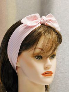 1950s Style Women's Headband Spring Summer Hair Fashion Womens Headband, Beach Retro, Stripes Fabric, Accessories Pink, 1950s Style, Pink And White Stripes