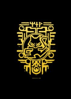 a black background with gold lettering and a cat's head in the center, on top of it