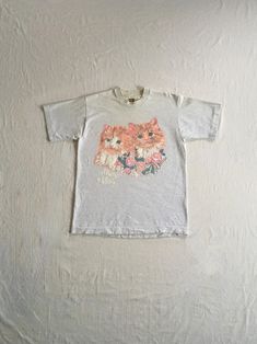 vintage 1990s t-shirt Fruit Of The Loom 'heavy cotton' heather grey single stitch kitty cats on front in pastel phrase, Always A lady good vintage condition, light wear- light stains, inc. collar-see photos label size M, see below measures, lying flat, shoulder-17" chest-19 1/2" sleeve-7 3/4" length-26 1/2" Vintage Gray Summer T-shirt, Vintage Funny Print Short Sleeve T-shirt, Vintage Short Sleeve T-shirt With Funny Print, Vintage Cotton Tri-blend T-shirt, Vintage Cotton Tri-blend Tops, Uber Eats, Kitty Cats, Cat T, Light Stain