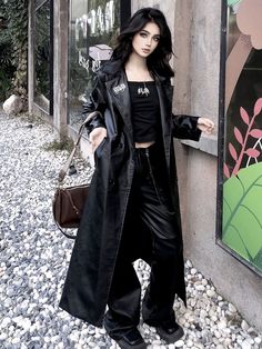 The price is for a coat only, others are not included. Garment Size SizeSMLSleeve Length565758Bust95100105Shoulders373941Full Length105106107 Long Trench Coat Outfit, Leather Coat Outfit, Goth Coat, Trenchcoat Outfit, Long Coat Outfit, Leather Outfits Women, Alt Clothes, Trench Coat Outfit, Alt Outfits