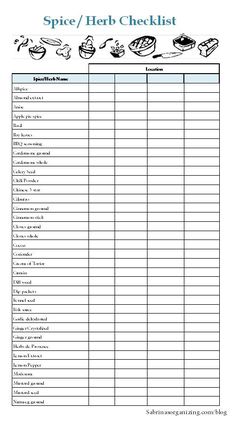 a printable sign up sheet with the words spice / herb checklist