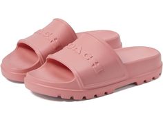 COACH Jesse Slide - Women's Shoes : Bubblegum : Please Note: COACH items cannot be shipped to military addresses (APO or FPO) and addresses in Hawaii, the Virgin Islands, Guam or any other locations outside of the continental US. Light, comfortable, and stylish, the COACH Jesse Slide is a must-have addition to your footwear collection. Crafted with a synthetic upper, these slide sandals are both trendy and long-lasting. The synthetic lining and insole ensure a comfortable feel all day long, no matter where your adventures take you. Slip-on style. Brand lettering on the upper. Open, round toe design. Synthetic outsole. Made In Brazil. Measurements: Weight: 8 oz Product measurements were taken using size 8, width B - Medium. Please note that measurements may vary by size. Brand Lettering, The Virgin Islands, Slides Women, Footwear Collection, Virgin Islands, Toe Designs, Bubble Gum, Product Reviews, Slide Sandals