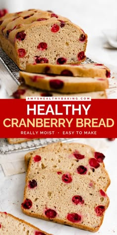 This Healthy Cranberry Bread is the BEST! It's a perfect holiday brunch idea. Not only is this quick bread recipe soft and moist, but it's also rich and cozy with tangy cranberries! Bake a loaf for your Christmas morning breakfast! Low Calorie Cranberry Recipes, Healthy Cranberry Bread Recipes, Healthy Cranberry Bread, Healthy Quick Breads, Scrambled Egg Recipes, Oatmeal Recipes Healthy, Healthy Energy Bites