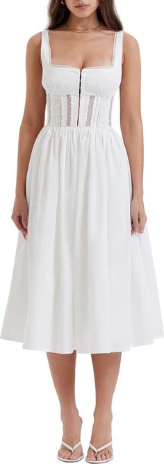 HOUSE OF CB Lace Corset Sundress | Nordstrom Lined Skirt Dress For Summer, Summer Dress With Lined Skirt, Summer Dress With Solid Color And Lined Skirt, Sleeveless Cotton Dress With Lined Skirt, Feminine Cotton Dress With Lined Skirt, Summer Cotton Dresses With Lined Skirt, Long Dress Y2k, Dress Deep V Neck, Fitted Bodycon Dress