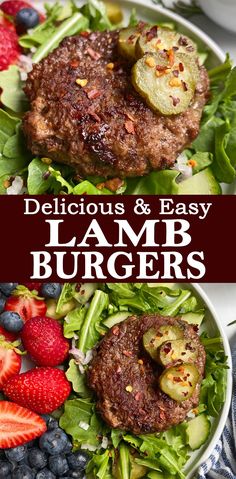 delicious and easy lamb burgers with fresh fruit on the side