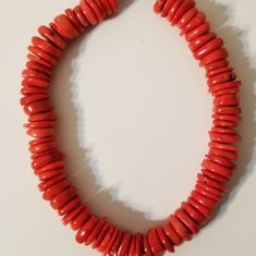 Coral Stone Bead Necklace. Gently Used And From A Smoke Free Home. Very Dressy Beads Handmade Red Coral Round Beads, Handmade Red Coral Beads, Handmade Round Red Coral Beads, Handmade Red Rondelle Jewelry, Red Rondelle Beaded Necklace, Single Strand, Red Rondelle Beaded Necklace Single Strand, Red Rondelle Single Strand Beaded Necklace, Handmade Round Red Coral Beaded Necklaces, Handmade Red Rondelle Beaded Necklaces