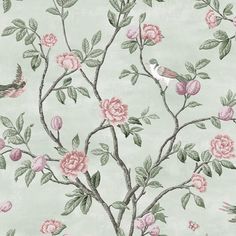 a wallpaper with flowers and birds on it