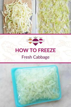 The process of freezing cabbage and then storing in a bag. Preserve Cabbage, Can You Freeze Cabbage, Freezing Cabbage, Canning Cabbage, Freezing Food Guide, Cabbage Head, Frozen Veggies