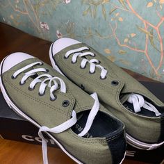 Hello! This Is A Pair Of Converse Chuck Taylor Low In The Color Field Surplus ( Olive Green ). They Are A Juniors Size 6 Which Usually Fits A Woman’s Size 7.5. Please Feel Free To Contact Me If You Have Any Questions. Comfortable Green Canvas Shoes With Round Toe, Casual Green Canvas Shoes With Round Toe, Green Casual Converse Sneakers, Casual Green Converse Sneakers, Casual Green Non-slip Sneakers, Casual Non-slip Cotton Sneakers, Casual Cotton Non-slip Sneakers, Casual Cotton Canvas Shoes For School, Casual Converse Canvas Shoes With Rubber Sole