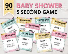 baby shower game cards with the name and number for each child's name on them