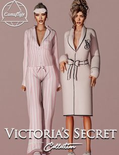 two women in pajamas and shoes standing next to each other with the caption victoria's secret creation