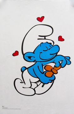 an image of a cartoon character with hearts on it's chest and hands in the air