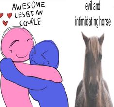 a drawing of a person hugging a horse and the caption says, awesomeest animal couple evil and innimitating horse