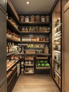 Walk-in Pantry Design, Home Pantry Ideas, Pantry Shelving Design, Pantry Walk In, Pantry Room Design, Pantry Cabinet Design, Kitchen Astethic, Pantry Dream, Pantry Interior Design