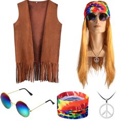 PRICES MAY VARY. Package contents: there are 1 piece men's brown vest with tassels, 1 piece blonde wig with hair net, 1 piece necklace, 1 piece magic headband, and a pair of sunglasses, which will make you different from others on Halloween Party Elegant appearance: the hippie clothes for men can make you nice and attractive, you will get your own style and look different in parties, these Halloween costumes for men are suitable for photo props, party accessions Quality material: our men's hippie clothes are made of suede fabric material, which is soft for you to touch, you will feel comfortable when you are wearing our clothes, come and get your own Halloween costume quickly Various usages: our hippie shirts are suitable for hippie parties to show love to peace, different kinds of clothes 1960s Fancy Dress, Brown Vest Men, Hippie Pictures, Hippie Glasses, Hippie Costume Halloween, Flower Power Hippie, Hippie Halloween, Hippie Party, Halloween Men