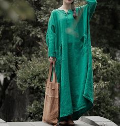 "【Fabric】 linen 【Color】 green 【Size】 Shoulder width is not limited Bust 170cm / 66 \" Shoulder + sleeve length 62cm / 24 \" Length 128cm / 50 \" Washing & Care instructions: -Hand wash or gently machine washable do not tumble dry -Gentle wash cycle (40oC) -If you feel like ironing (although should not be necessary) , do it with steam or while the dress is still slightly wet -Do not bleach If you like this dress, perhaps you will also like other dresses from our collection. Be sure to check o Green Linen Bohemian Dress, Green Long Maxi Dress For Daywear, Bohemian Green Linen Dress, Green Bohemian Linen Dress, Green Linen Long Sleeve Dress For Beach, Green Linen Spring Dress For Daywear, Spring Green Linen Dress For Daywear, Spring Green Linen Daywear Dress, Green Oversized Cotton Maxi Dress