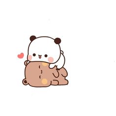 a cute little bear hugging another small teddy bear with hearts on it's back