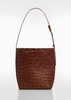 Braided leather bag - Women | Mango USA Women Purse, Leather Purse, Woven Leather Bag, Slouchy Bag, Inside Bag, Leather Bucket, Leather Bucket Bag, Leather Bag Women, Woven Bag