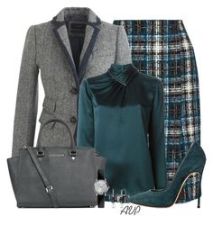 "Oscar De la Renta Tweed Pencil Skirt" by amy-phelps ❤ liked on Polyvore featuring Oscar de la Renta, J.Crew, Jason Wu, Casadei, Allurez, Michael Kors and Emporio Armani Green Grey Outfit, Jump Suites Outfit, Jump Suites, Professional Work Outfit, Outfit Work, Tweed Pencil Skirt, Beautiful Dress Designs, Grey Outfit