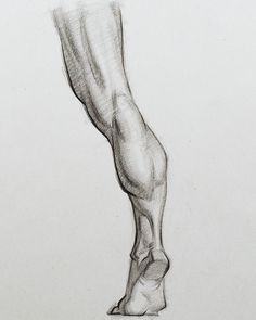 a pencil drawing of a person's leg and foot