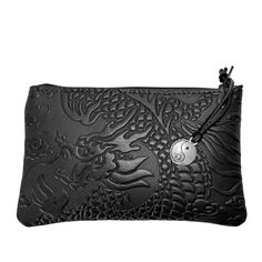 Leather 6 inch Zipper Pouch Black Pouch With Coin Pocket For Daily Use, Black Pencil Case With Pen Holders As Gift, Black Travel Cosmetic Bag With Pen Holders, Black Rectangular Cosmetic Bag Gift, Black Rectangular Pouch For Gifts, Black Rectangular Pouch Gift Case, Black Rectangular Pouch With Case Included, Black Rectangular Pouch As Gift, Rectangular Black Pouch For Gift