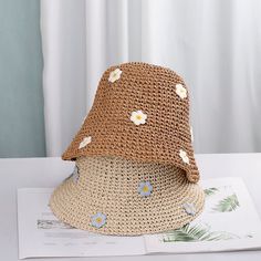 Material Straw size 56-58cm Brown Crochet Hat For Spring Outdoor, Spring Outdoor Brown Bucket Hat, Casual Straw Cap, Casual Brown Crochet Hat With Flat Brim, Beige Straw Bucket Hat For Outdoor, Outdoor Beige Straw Bucket Hat, Casual Brown Straw Cap, Cottagecore Hat, Woman Hat