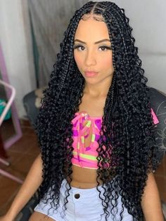 Black  Collar  High Temperature Fiber  Hair Bulk Without Weft Embellished   Wigs & Accs Deep Wave Crochet Hair, Bohemian Braided Hair, Curly Crochet Hair Styles, Goddess Braids Hairstyles, Box Braids Hairstyles For Black Women, Braids Hairstyles Pictures, Cute Box Braids Hairstyles, Quick Braided Hairstyles, Box Braid