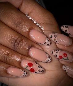 Cheetah nails, nudenails, cheetah print, cherrycharms, cherry nails, almond nails, short almond nails, brown cheetah nails, frenchtipno oval nails Brown Cheetah Nails, Cherry Nails Almond, Almond Nails Brown, Almond Nails Short, Nails Short Almond, Nails Brown, Short Almond Nails, Pieces Tattoo