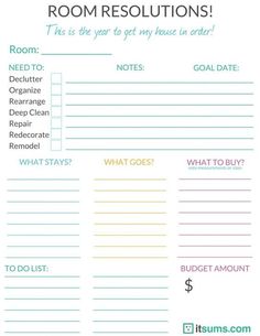 a printable room resolution sheet with notes